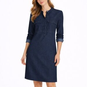 J.Crew Factory Chambray Popover Shirt Dress Blue Cotton Denim XS